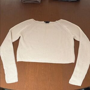 Club Monaco Off-White Ribbed Knit Crop Top
